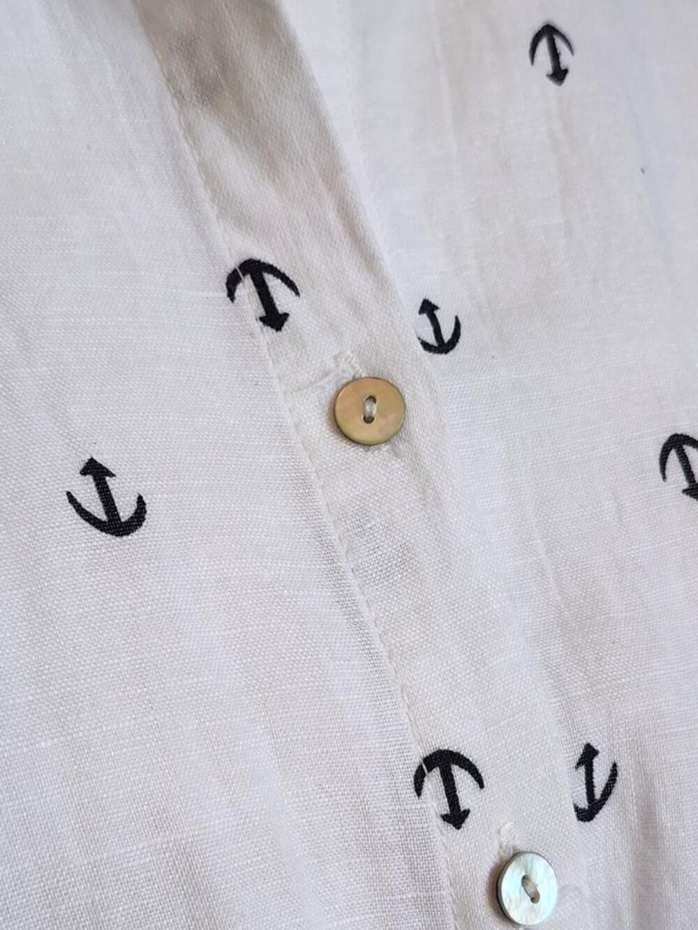 Women's White and Navy Anchor Button up tie Blouse Size Medium - Picture 3 of 8